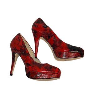 LE CHATEAU Women's Marbelized Red Black‎ Ultra High Heels 9 Sexy NEW